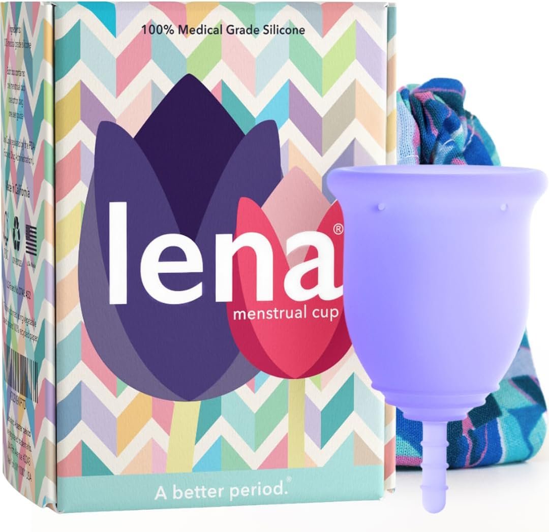 Lena Menstrual Cup Original – Reusable Silicone Period Cup for Heavy Flow, 12-Hour Leak-Free Protection, Soft & Comfortable, Beginner-Friendly Design – Large, Purple