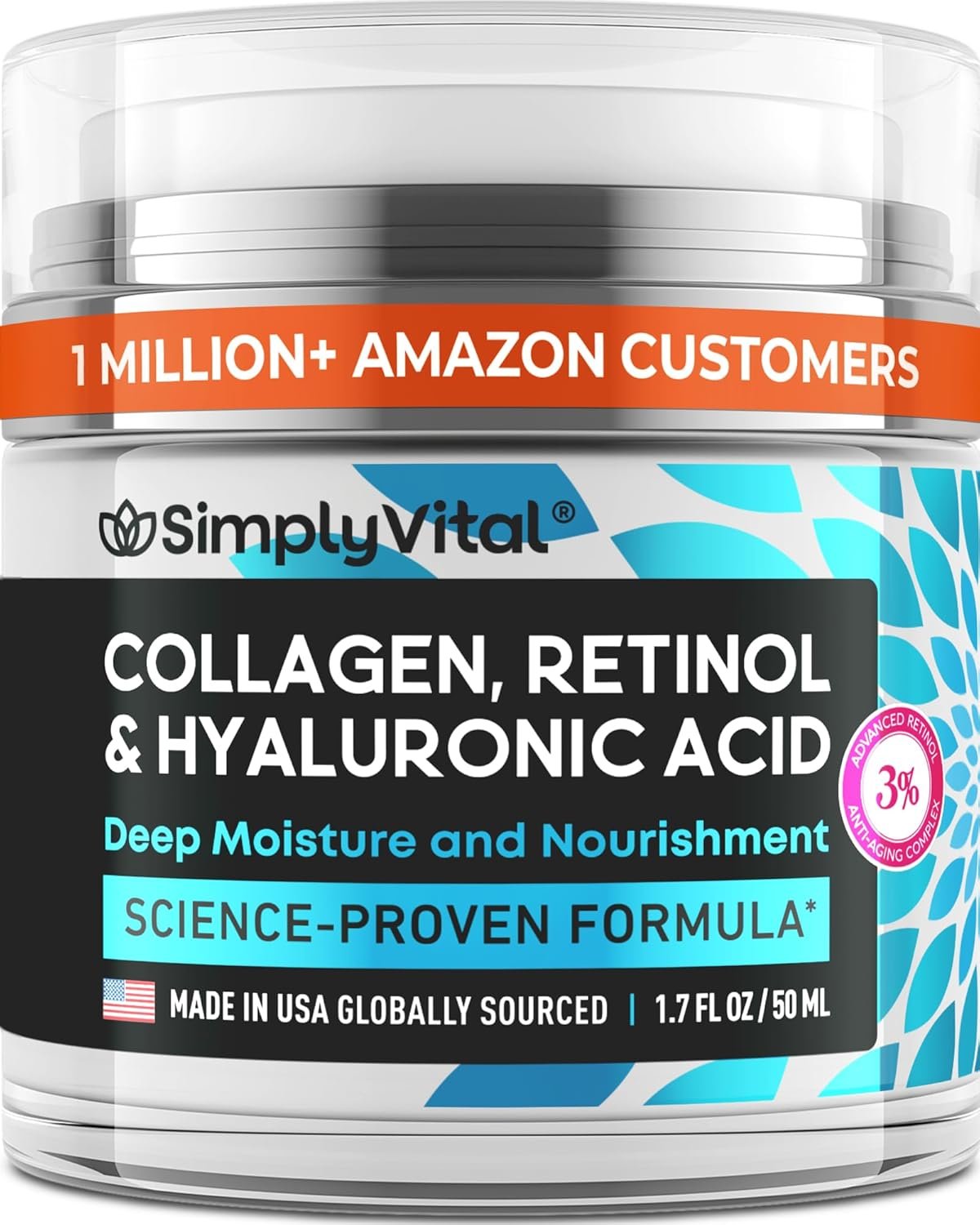 Anti-Aging Face Moisturizer with Retinol, Collagen & Hyaluronic Acid – Made in USA – Moisturizer Face Cream for Women & Men – Firming & Hydrating Neck Cream – Day & Night Skin Care – 1.7 fl oz