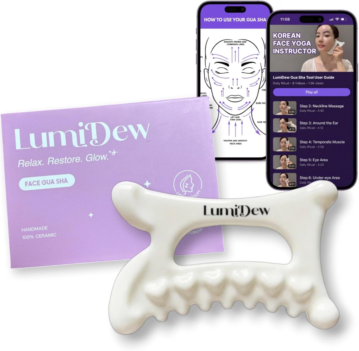Ceramic Guasha Tool for Face & Body – Lymphatic Drainage Massager, Face Sculpting Tool, Jawline Shaper & Double Chin Reducer – Self Care Gifts