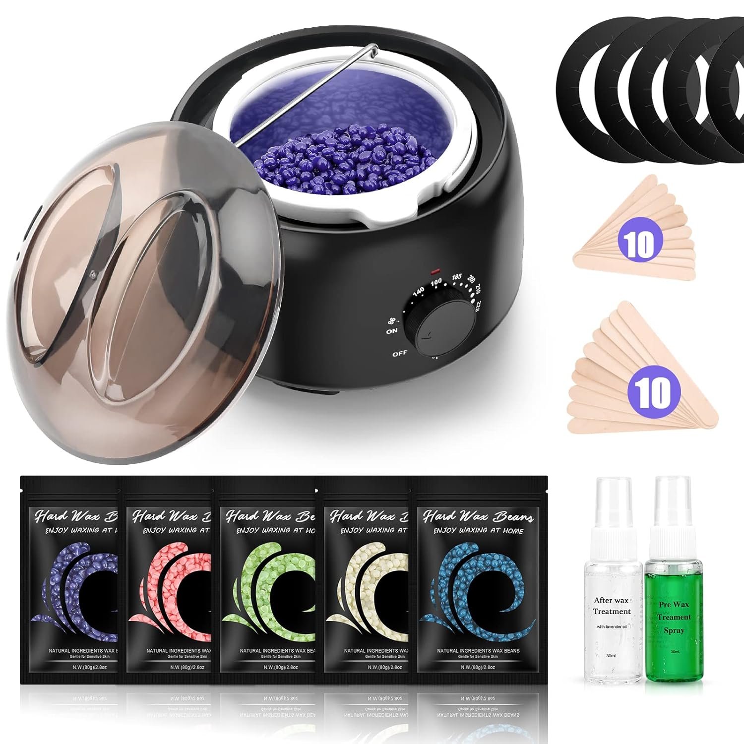 Waxing Kit – Wax Warmer for Hair Removal, Hard Wax Kit with 14oz 5 Bags Hard Wax Beans for Full Body, Legs, Face, Eyebrows, Bikini, Brazilian Waxing Kit for Women Men