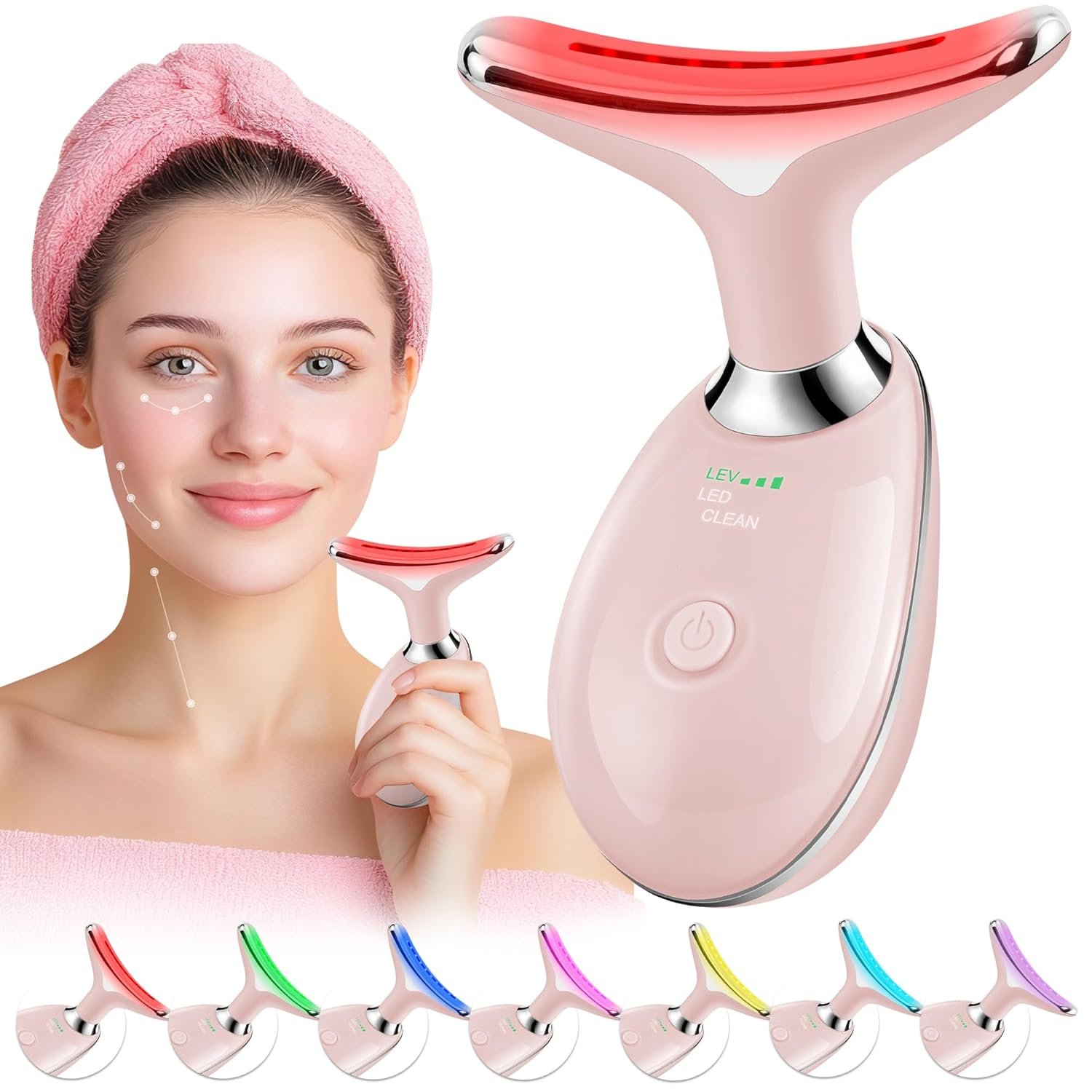 Red-Light-Therapy-for-Face, Facial Massager Wand Tool with 7 Color – Birthday, Christmas, Mothers Day, Valentines Day, Self Care Gifts for Her Women Mom Best Friend Wife Teacher (Pink)