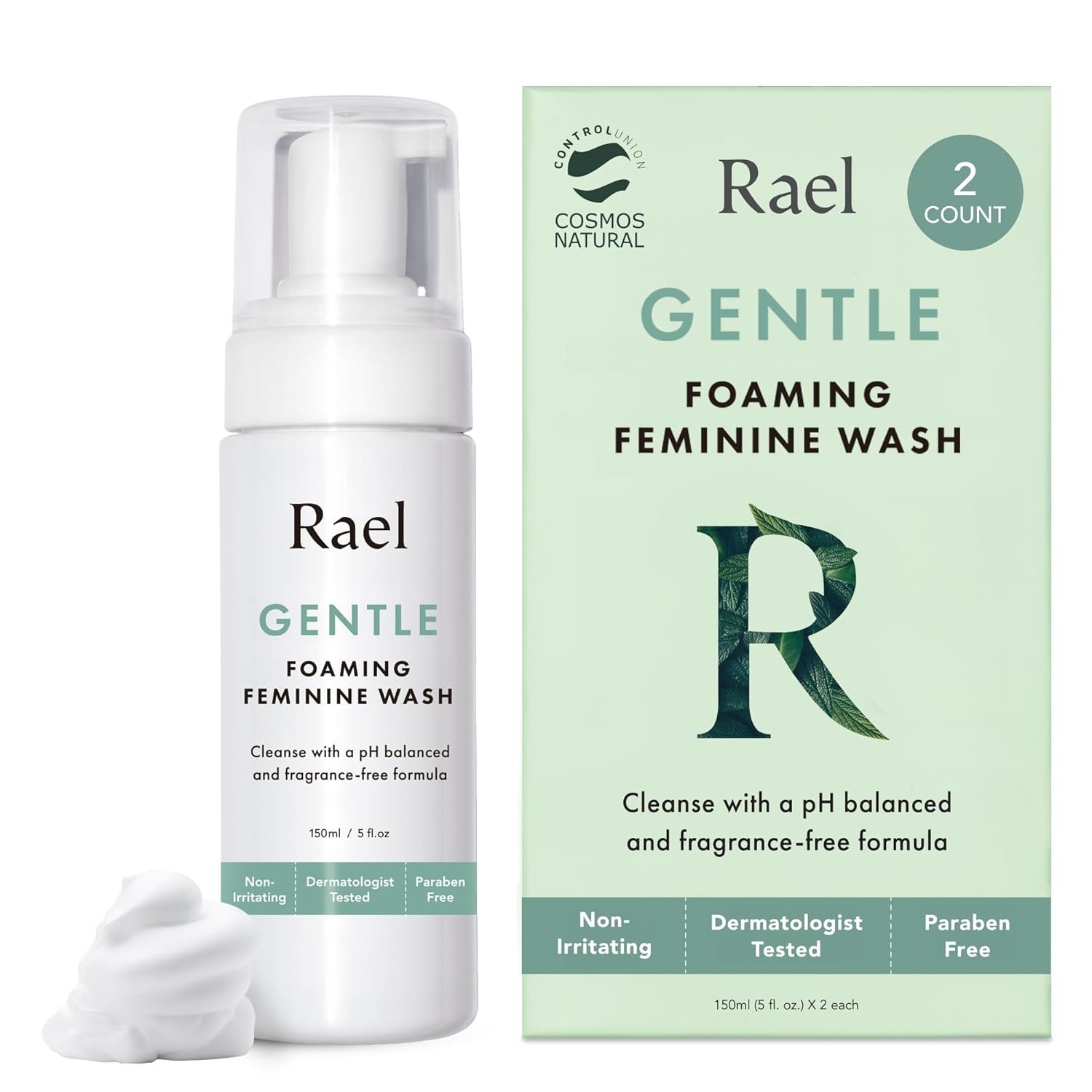 Rael Feminine Wash, Foaming Cleansing Wash – pH Balance Intimate Wash Women (5oz, 2 Pack)