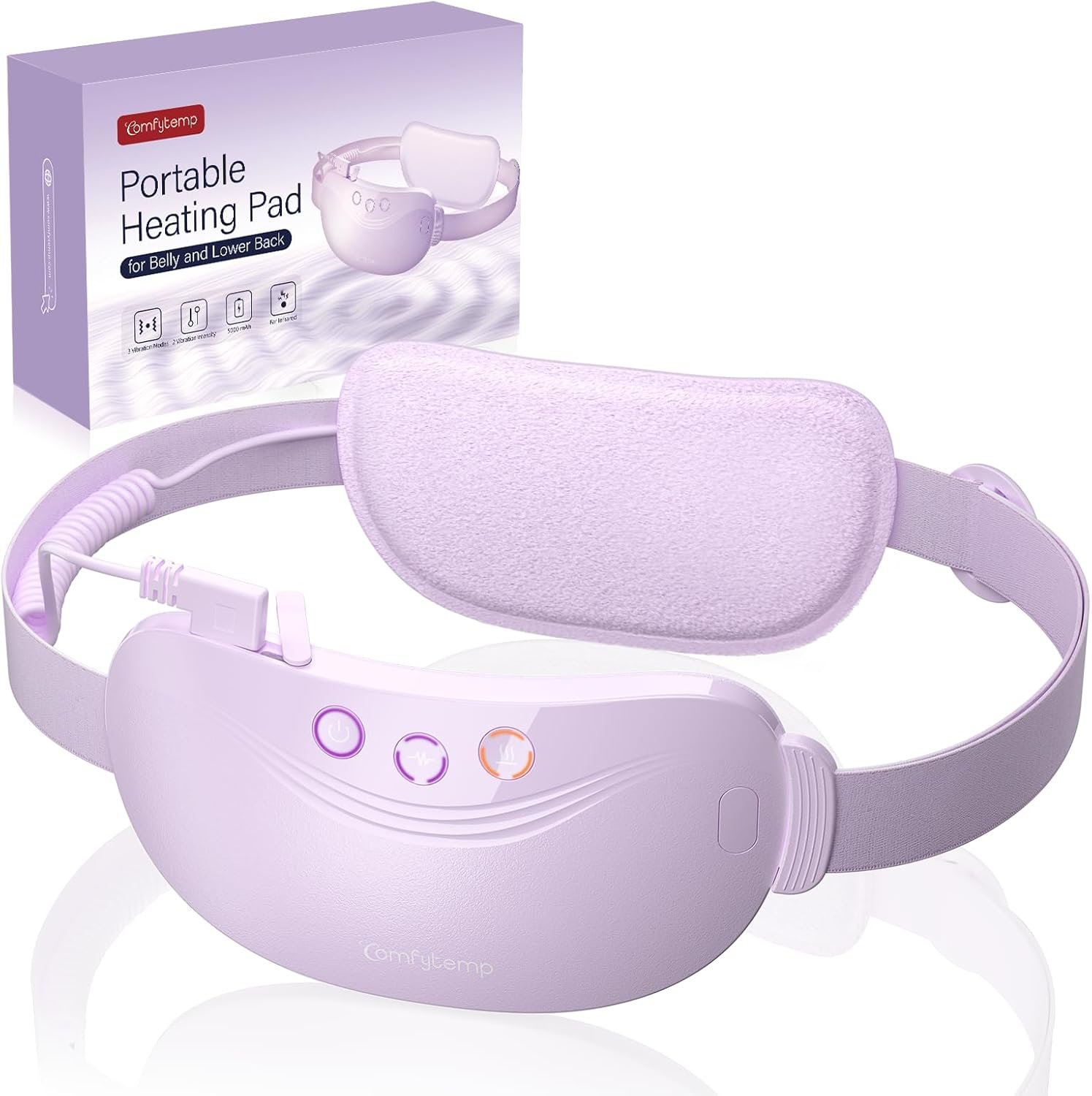 Comfytemp Portable Belly&Back Heating Pad for Period Cramps, FSA Eligible HSA Menstrual Cordless Abdominal Massager, Electric Wearable Rechargeable Belt with 3 Heat 3 Vibration 2 Intensity, Women Girl