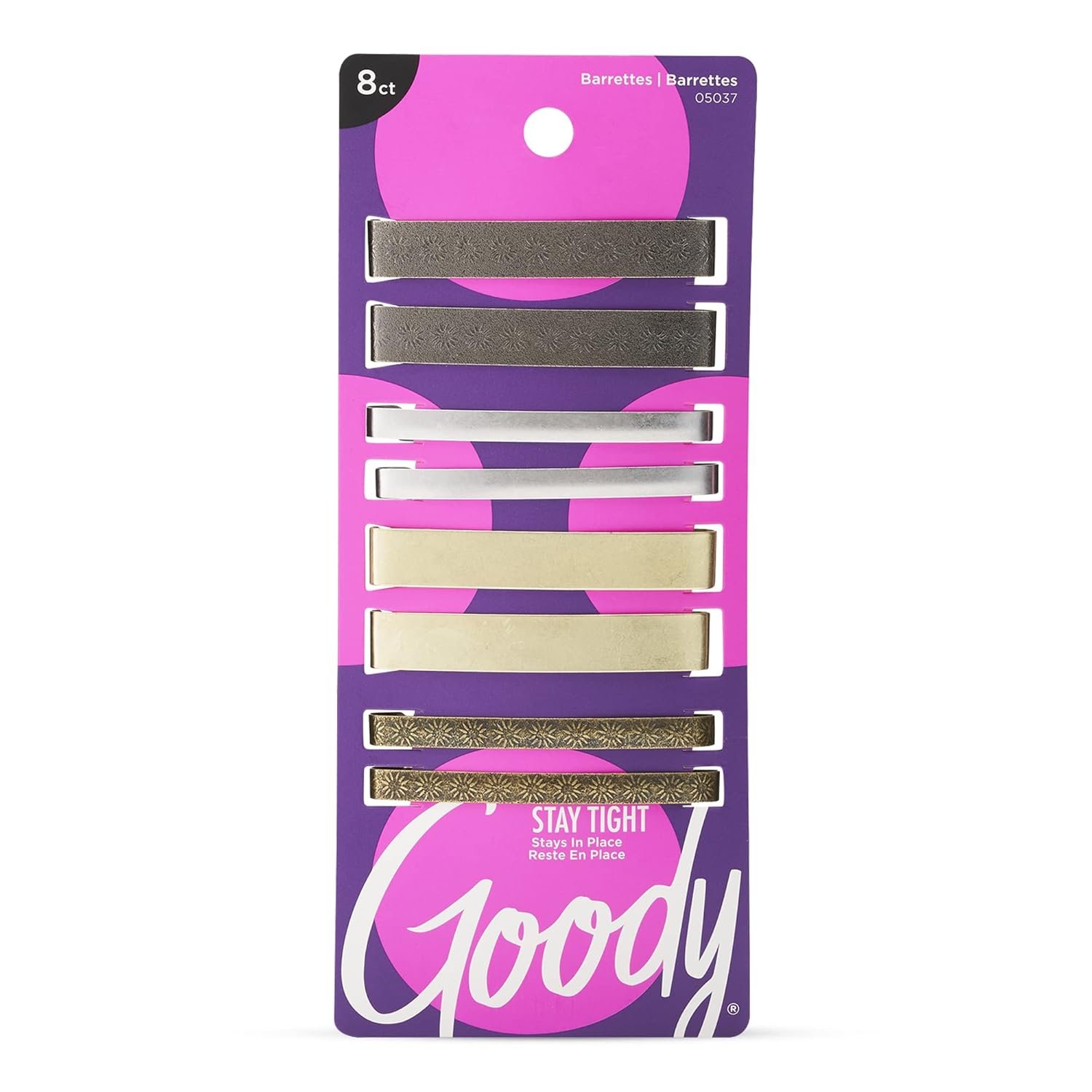 Goody Stay Tight Hair Barrettes – 8 Ct, Assorted Metallic Colors, Non-Slip Flat Hair Clips, Comfortable & Versatile Hair Accessories for Women & Men, Hair Clips for All Hair Types