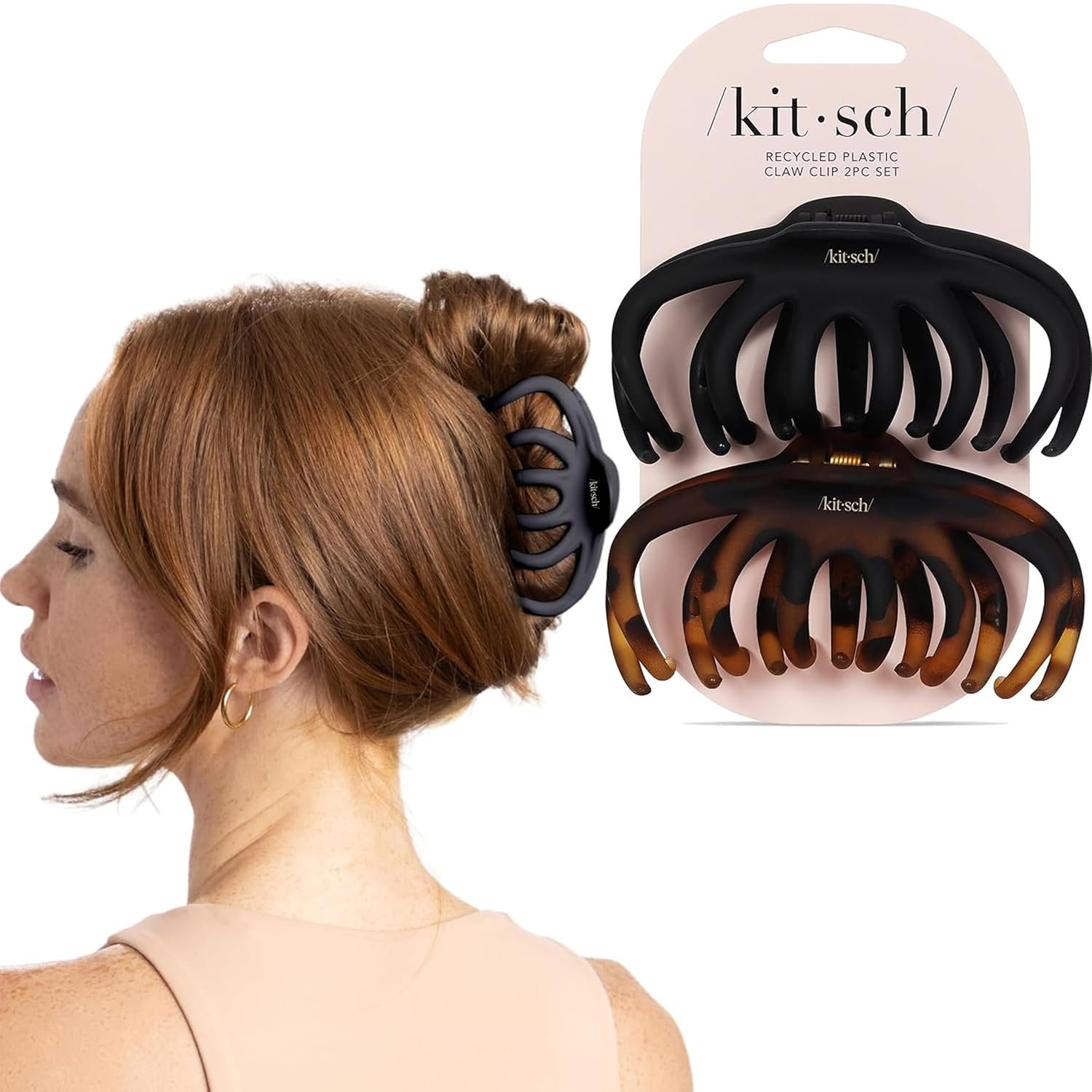 Kitsch Octopus Hair Clips – Large Claw Clips for Thick Hair, | Durable Recycled Plastic | Slip-Free Grip | Ideal Gifts For Women & Teen Girl Gifts Trendy Stuff – Classic Black & Tortoise, 2pcs