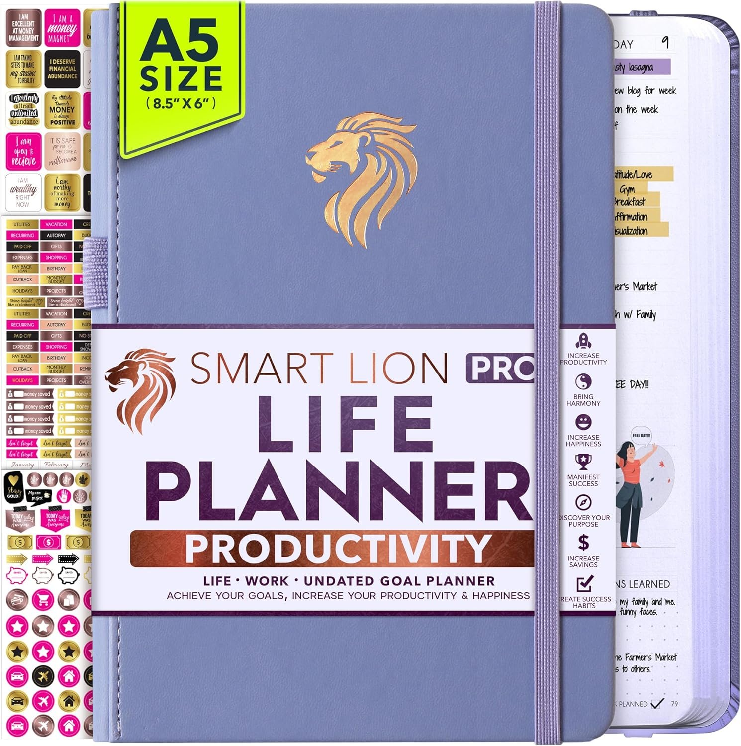 Life Planner – Undated Daily, Weekly & Monthly Planner with Budget Section | A 12 Month Journey to Increase Productivity & Happiness | Life Organizer & Gratitude Journal – Horizontal Format