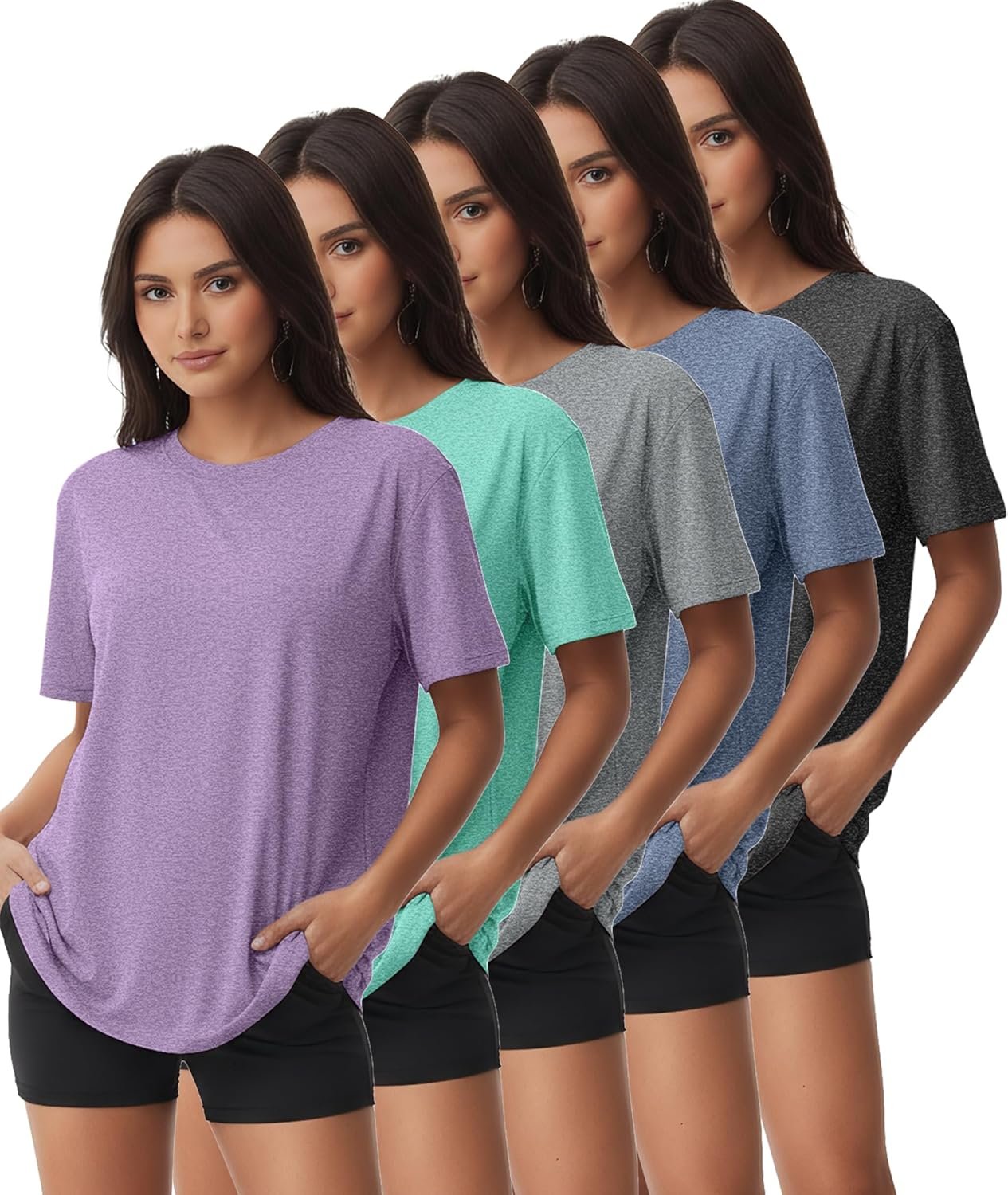 5/6 Pack Workout Tops Gym Shirts for Women Dry Fit UPF 50+ Sun UV Protection Swim Athletic Yoga Tee T Shirts Tops